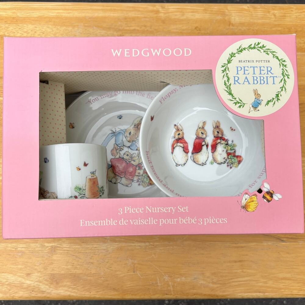 Wedgewood Peter Rabbit Beatrix Potter 3 Piece Nursery Set Mug Plate Bowl Girls